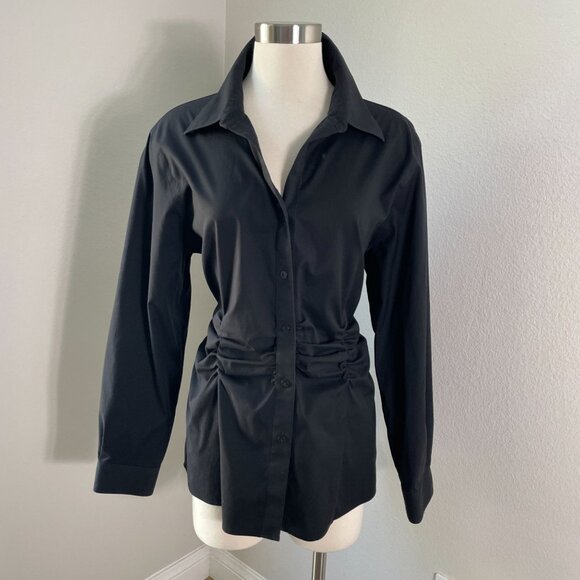 Foxcroft Non Iron Shirt Womens Plus 16W Black Shaped Fit Button Button Blouse - Picture 1 of 8